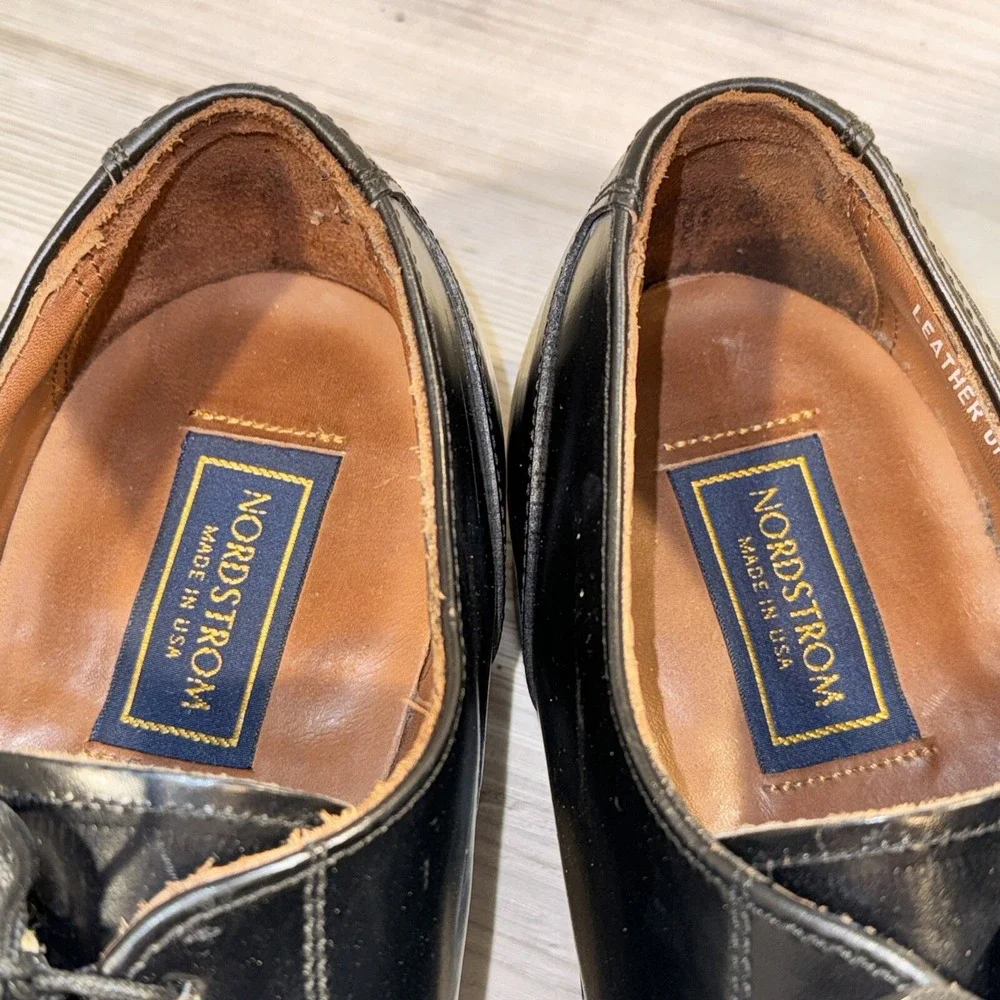 Nordstrom Sz US‎ 8 Black Leather Cap Toe Oxford Mens Shoes Made In USA